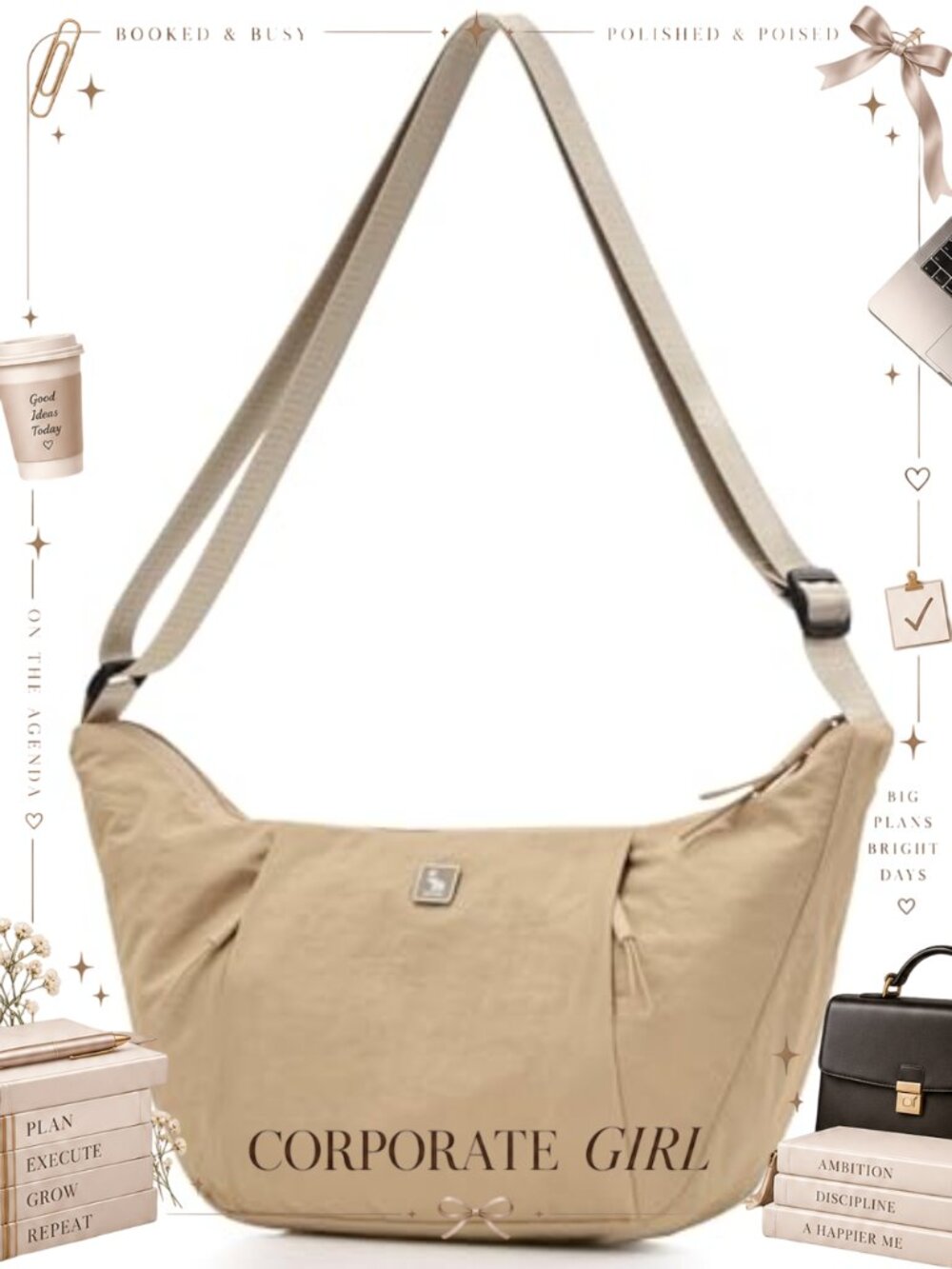 Nylon Crossbody Bag Lightweight Crescent Sling for Daily Travel Gym
